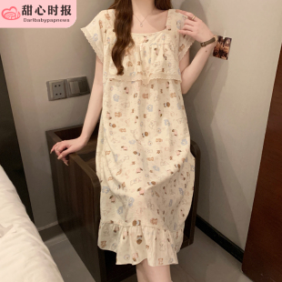 网红风卡通睡衣连衣裙家居服外穿 睡裙女款 夏季 云朵棉短袖 2025新款