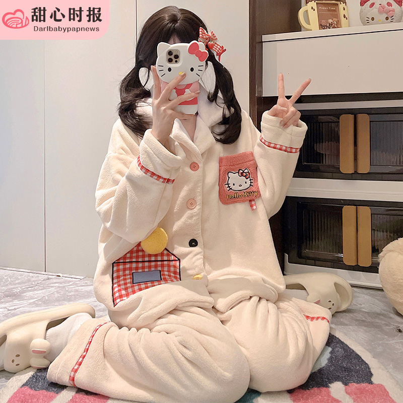 甜心时报女法兰绒冬季家居服套装