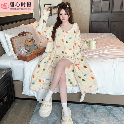 甜心时报女半边绒冬家居服三件套