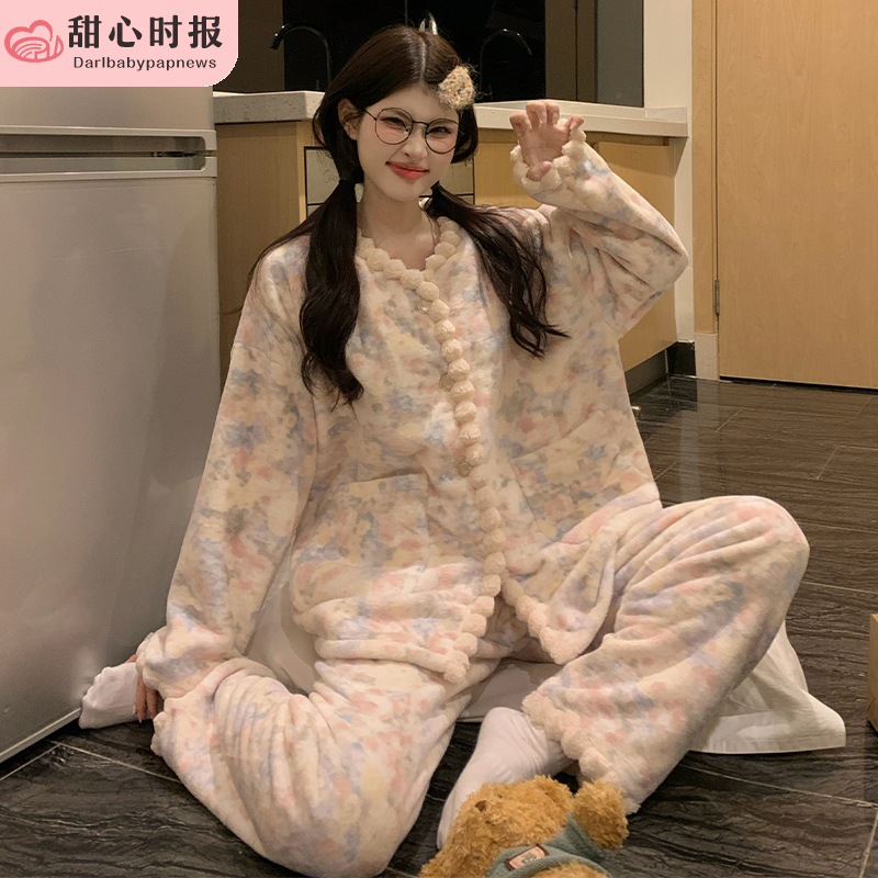 甜心时报女珊瑚绒冬季家居服套装