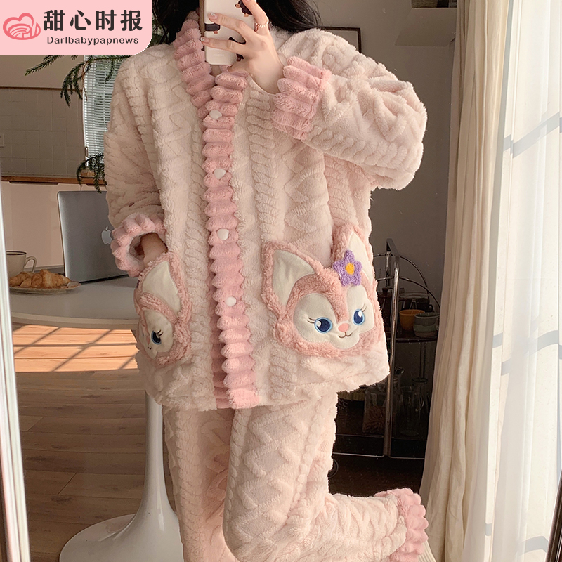 剪花长毛绒长袖家居服甜心时报女