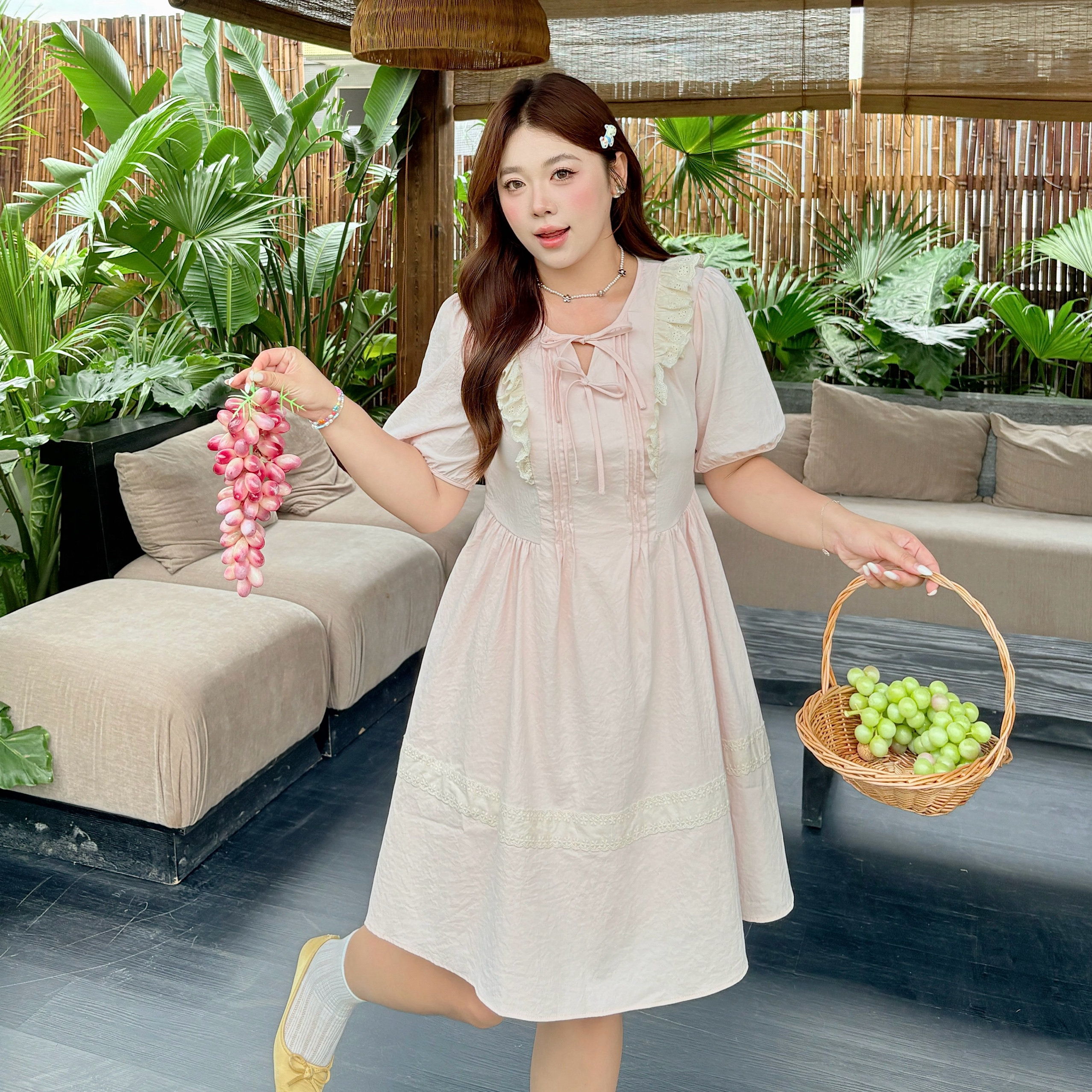 翻糖蛋糕｜大码宽松显瘦女夏季甜美可爱软妹粉色小飞袖女连衣裙