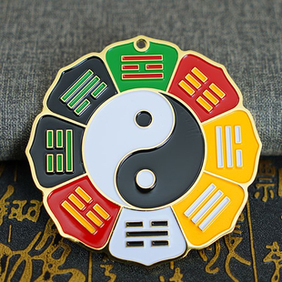 8CM莲花盘大黄万字符中黄太极图烤漆立体效果后天八卦三元两元