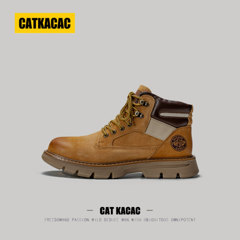 美国CATKACAC高帮马丁靴男款秋季2025新款真皮复古男士工装大黄靴