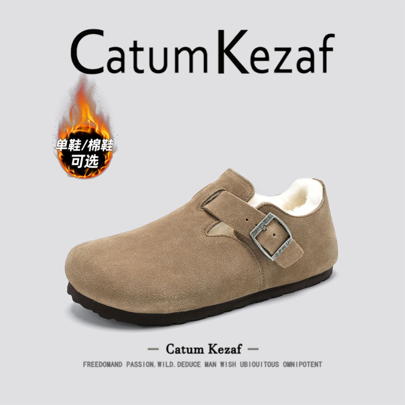 美国CatumKezaf毛毛勃肯鞋男女秋冬季加绒羊毛博肯鞋真皮厚底棉鞋