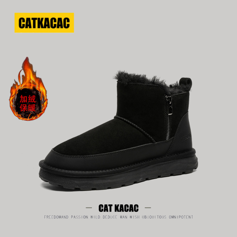 美国CATKACAC皮毛一体雪地靴男款冬季加绒加厚防寒保暖男士大棉鞋