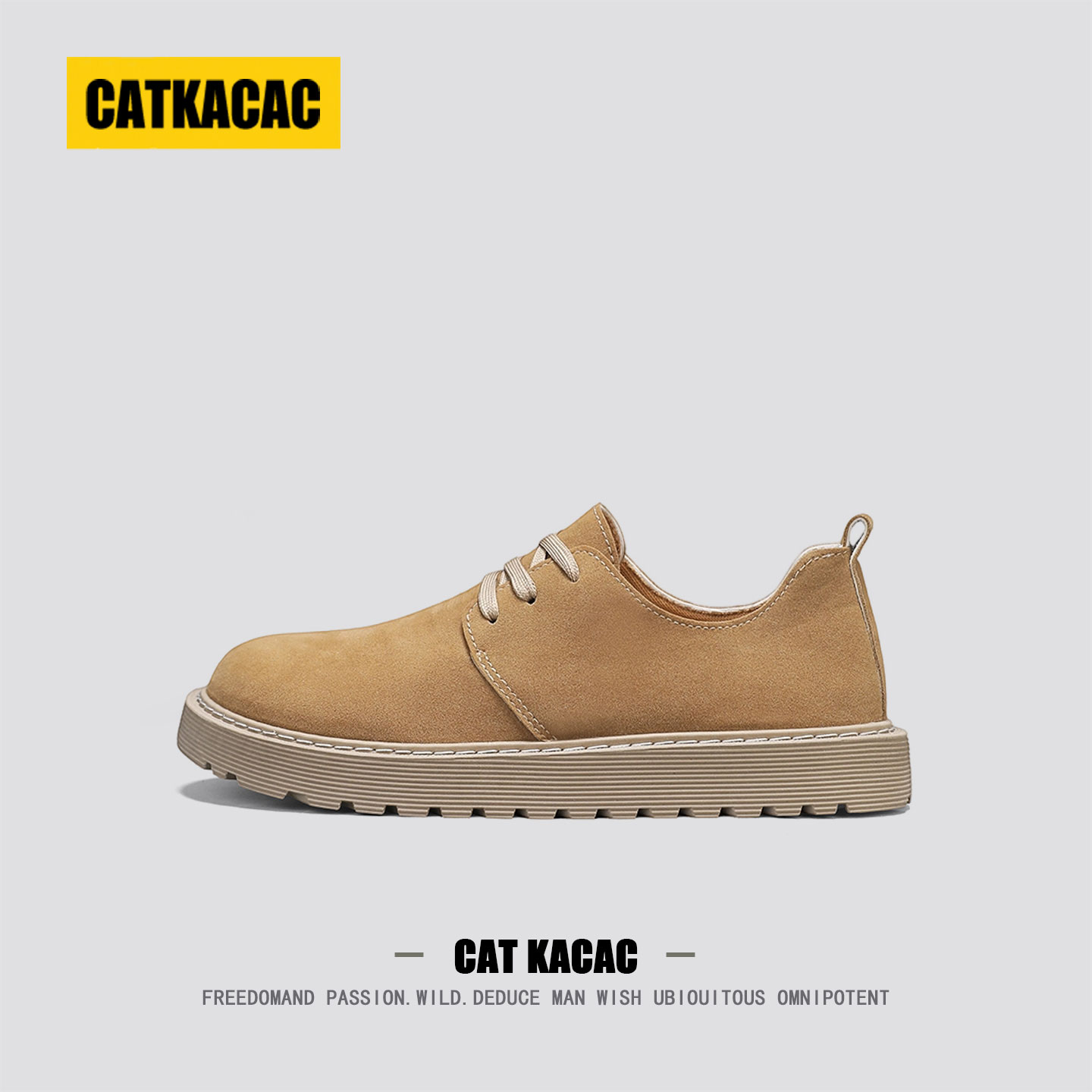 美国CATKACAC轻奢男鞋秋季2025新款高级感真皮男士老钱风工装皮鞋