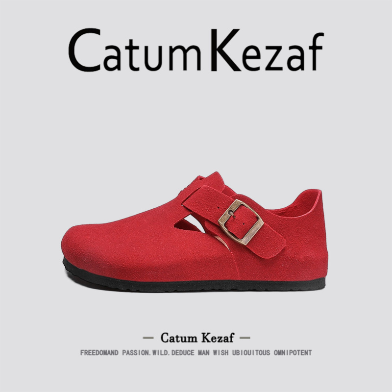 美国CatumKezaf红色增高休闲勃肯鞋女款秋季懒人一脚蹬博肯单鞋