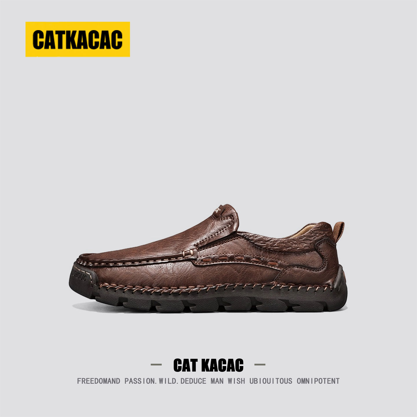 美国CATKACAC一脚蹬男鞋秋季爸爸大码真皮懒人外贸鞋男士休闲皮鞋