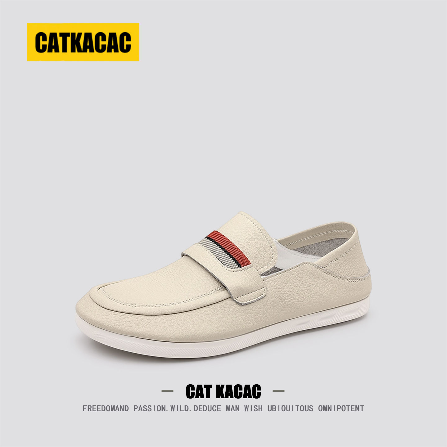 美国CATKACAC老钱风乐福鞋男款2025新款真皮一脚蹬懒人男士豆豆鞋