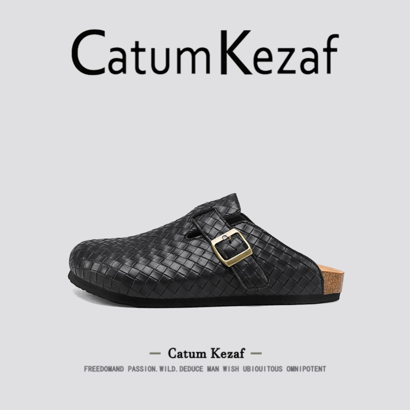 美国CatumKezaf高级黑色勃肯鞋男女秋季厚底增高一脚蹬软木博肯鞋