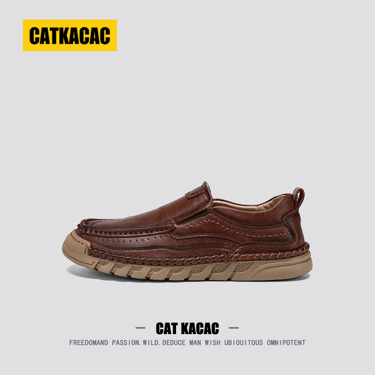 美国CATKACAC轻奢乐福鞋男款真皮一脚蹬复古男士休闲豆豆皮鞋爸爸