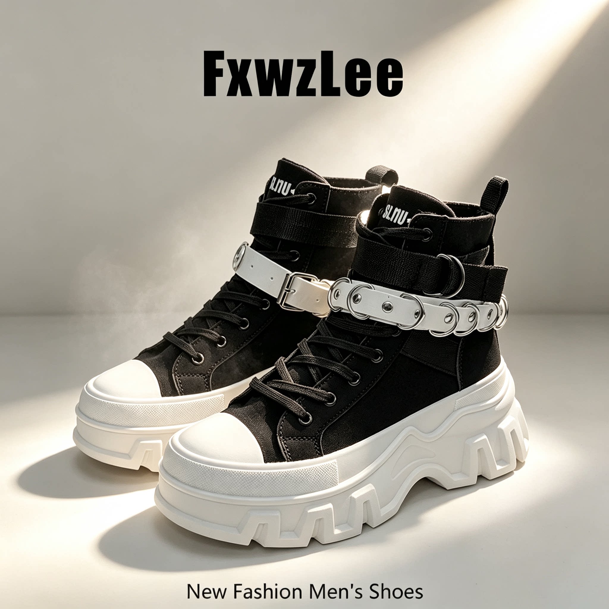 【朋克潮履】FxwzLee2026秋季绑带金属扣高帮鞋男个性街头机车靴