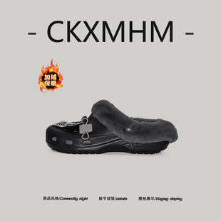 【舒适保暖】2025年冬季加绒保暖包头拖鞋男款厚底翻毛休闲棉拖鞋