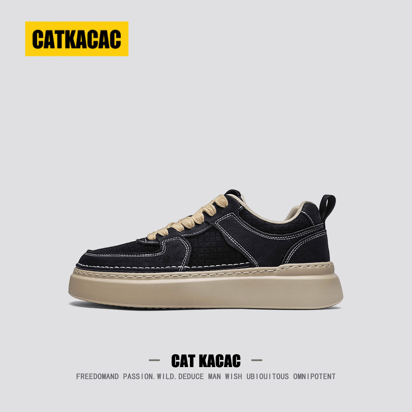 美国CATKACAC男鞋秋季增高高端厚底增高高级感男士休闲板鞋子男款