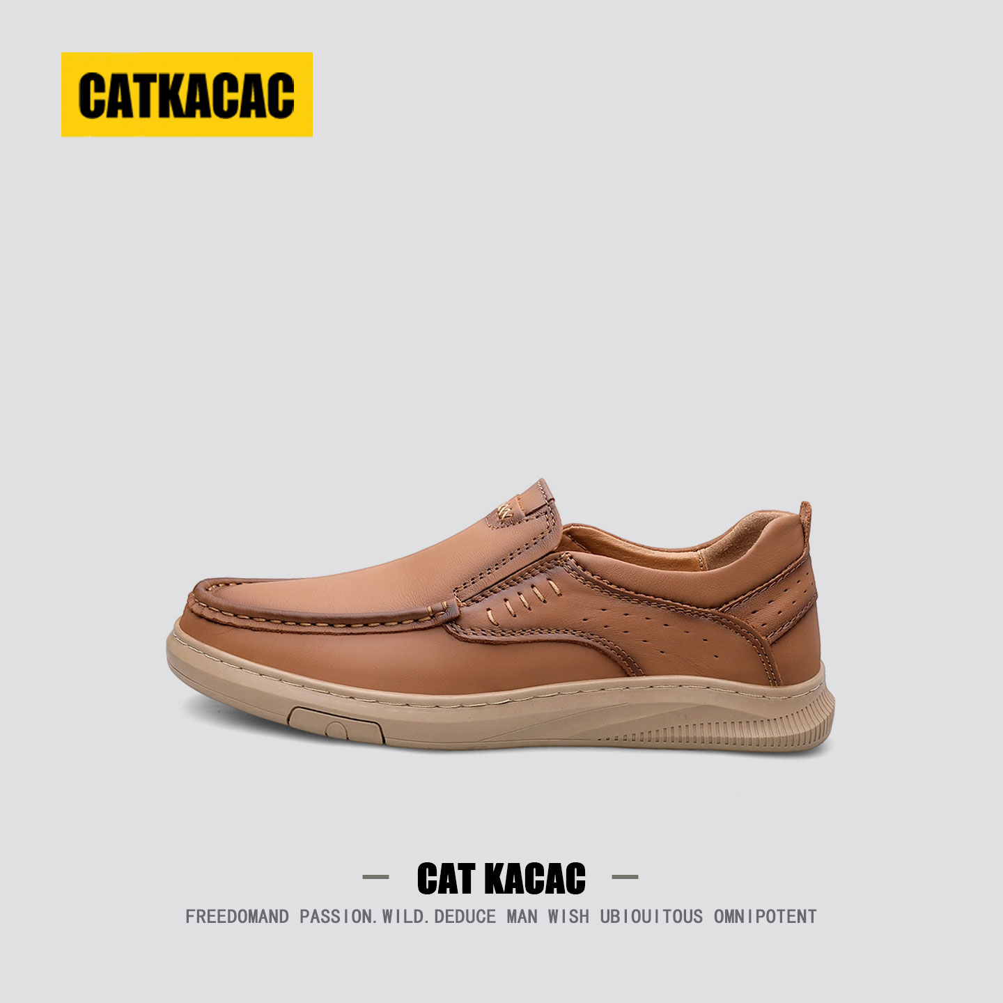 美国CATKACAC老钱风乐福鞋男款一脚蹬轻奢真皮软底男士休闲豆豆鞋