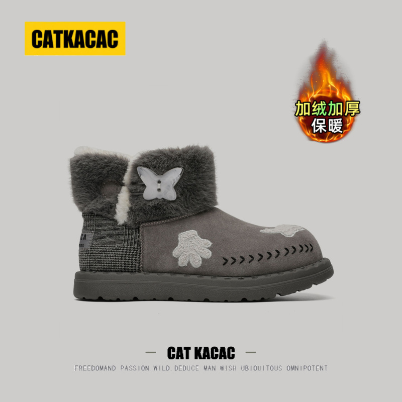 美国CATKACAC潮流雪地靴男款冬季加绒加厚防寒真皮男士东北棉鞋女