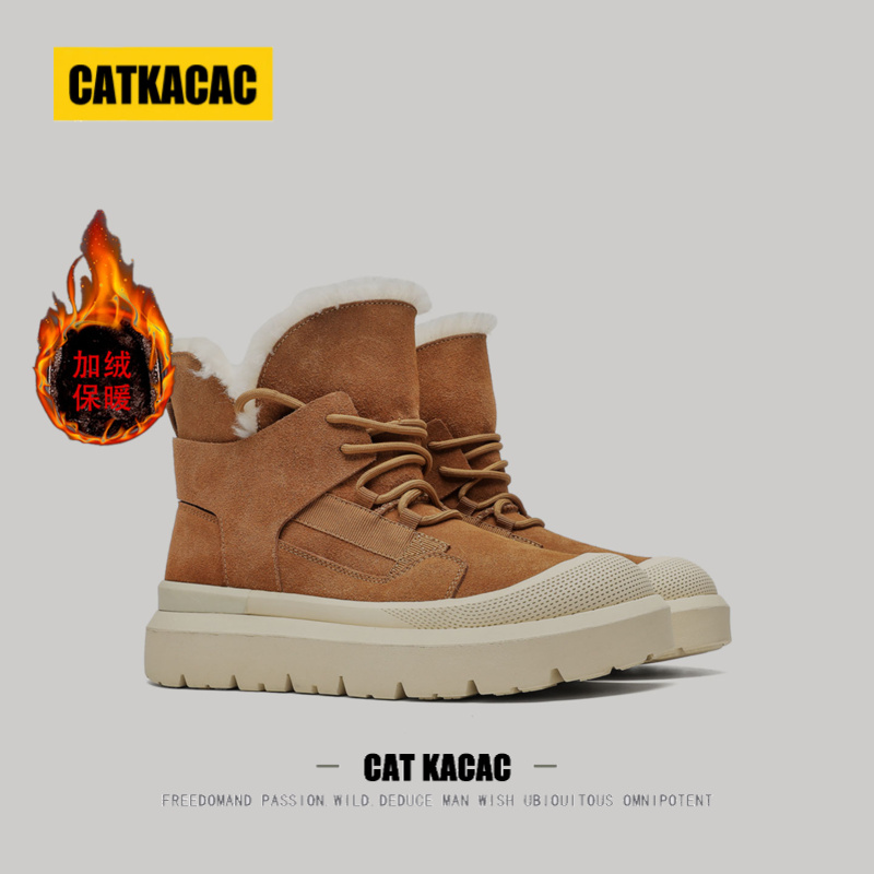 美国CATKACAC皮毛一体男士雪地靴男款冬季加绒加厚保暖防寒棉鞋女