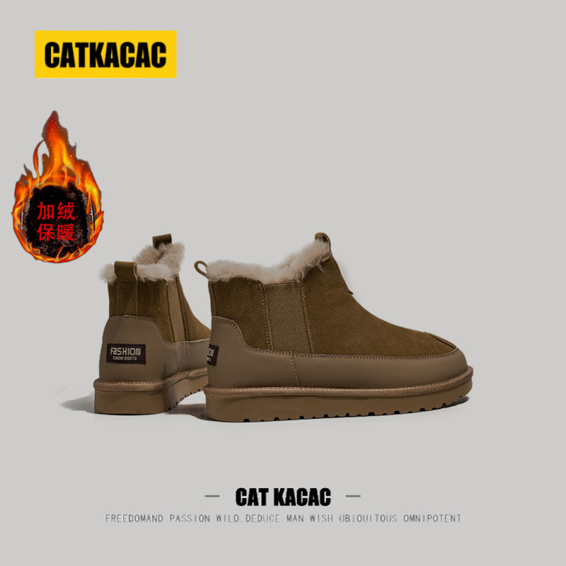 美国CATKACAC皮毛一体雪地靴子男款冬季加绒加厚保暖男士面包棉鞋