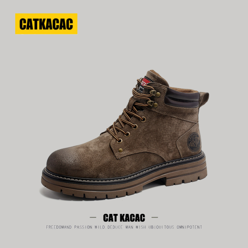 美国CATKACAC高帮马丁靴男款秋季2025新款覆古美式男士真皮工装靴