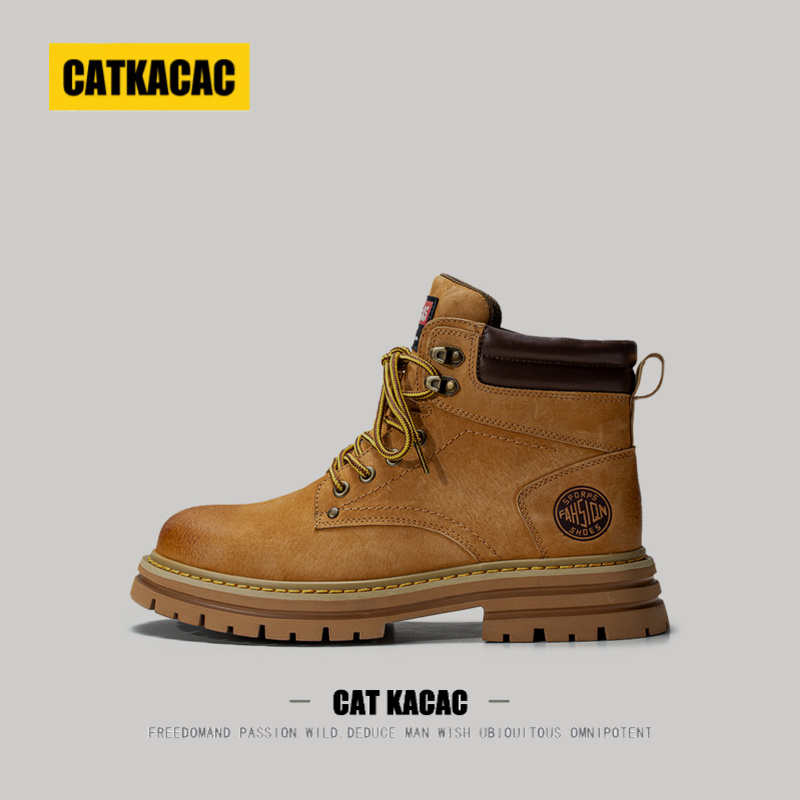 美国CATKACAC真皮马丁靴男款秋季2025新款增高高帮男士工装大黄靴