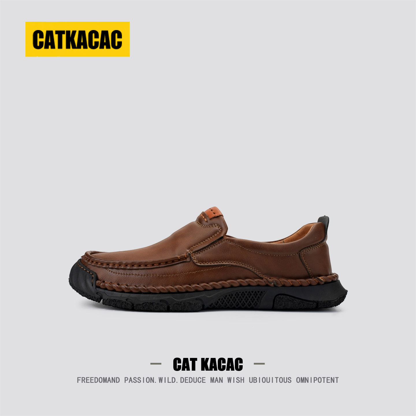 美国CATKACAC一脚蹬休闲皮鞋男老钱风爸爸软底男士真皮大码豆豆鞋