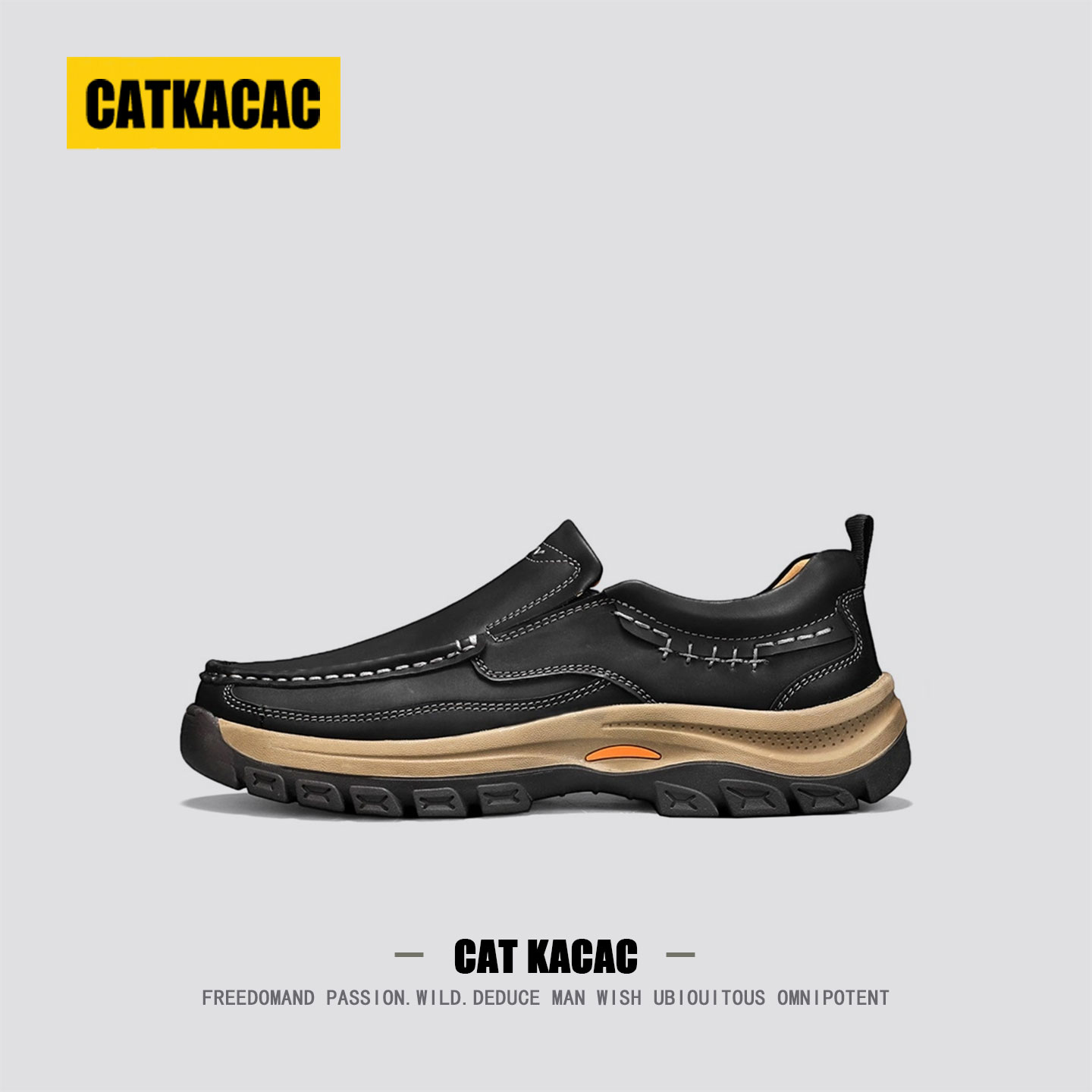 美国CATKACAC轻奢乐福鞋男款秋季真皮厚底增高男士休闲豆豆鞋大码