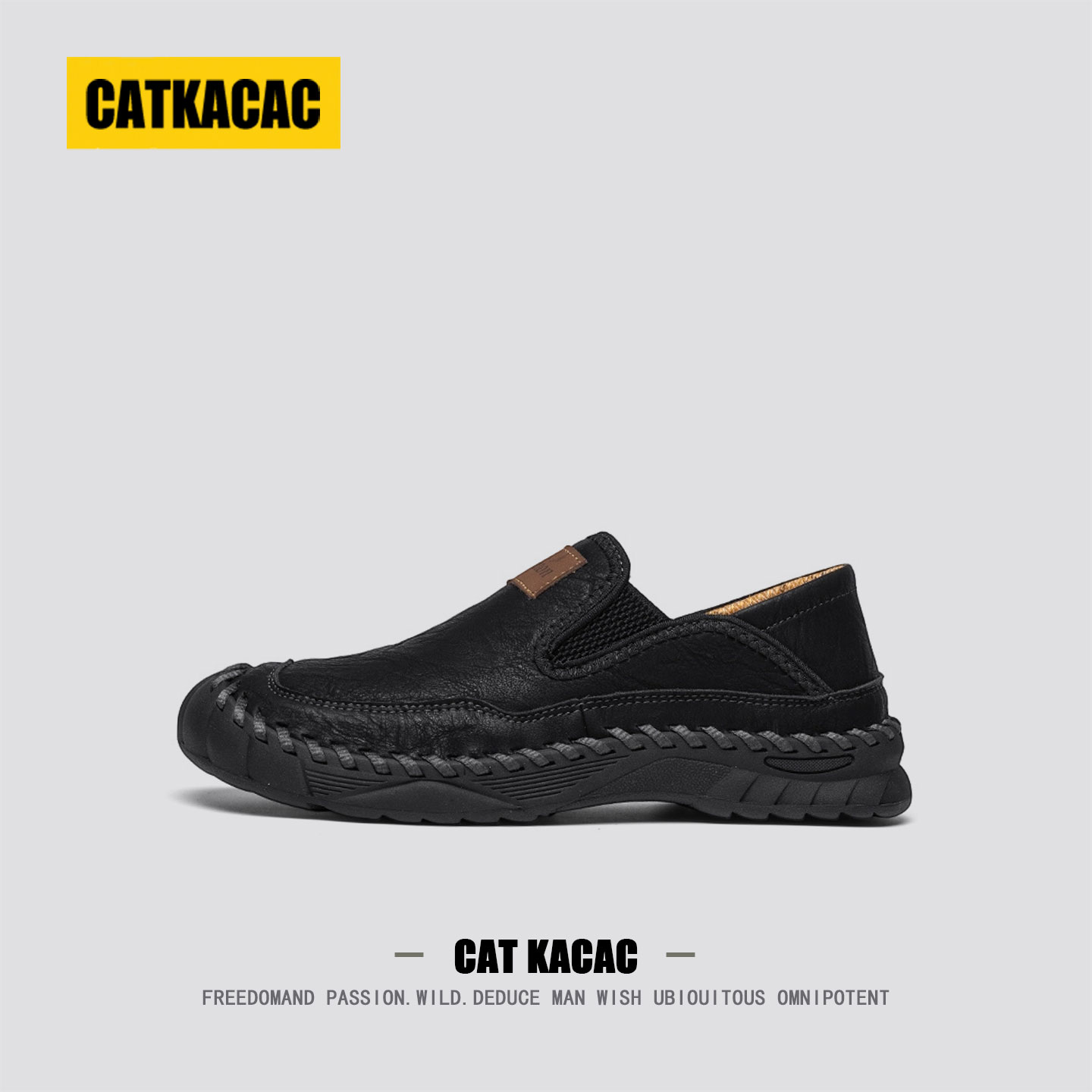 美国CATKACAC真皮一脚蹬豆豆鞋男款大码爸爸鞋懒人轻奢男士乐福鞋