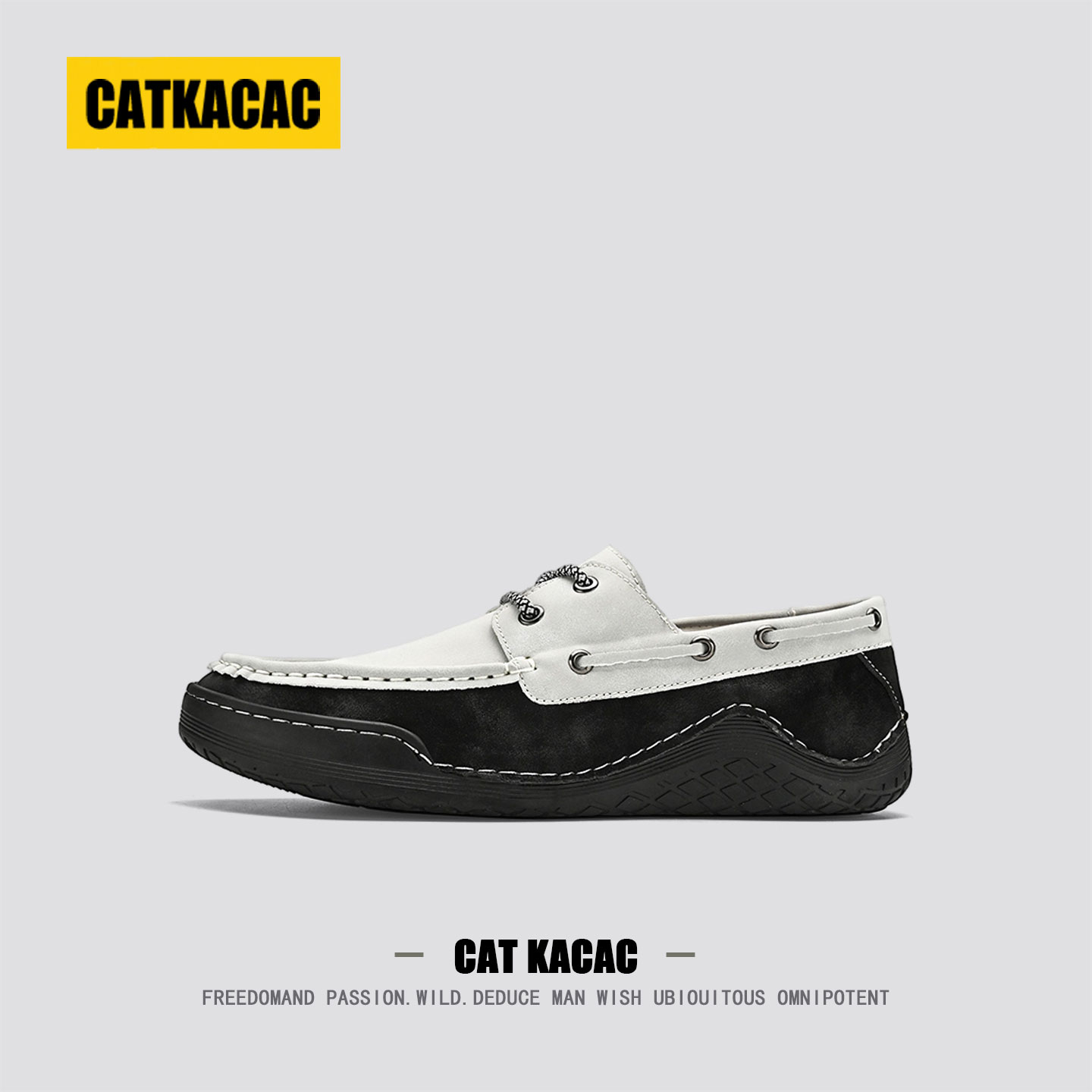 美国CATKACAC男士休闲皮鞋2025新款防滑真皮一脚蹬懒人豆豆鞋男款