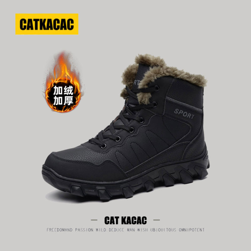 美国CATKACAC徒步登山雪地靴男款冬季大码加绒保暖加厚防水大棉鞋
