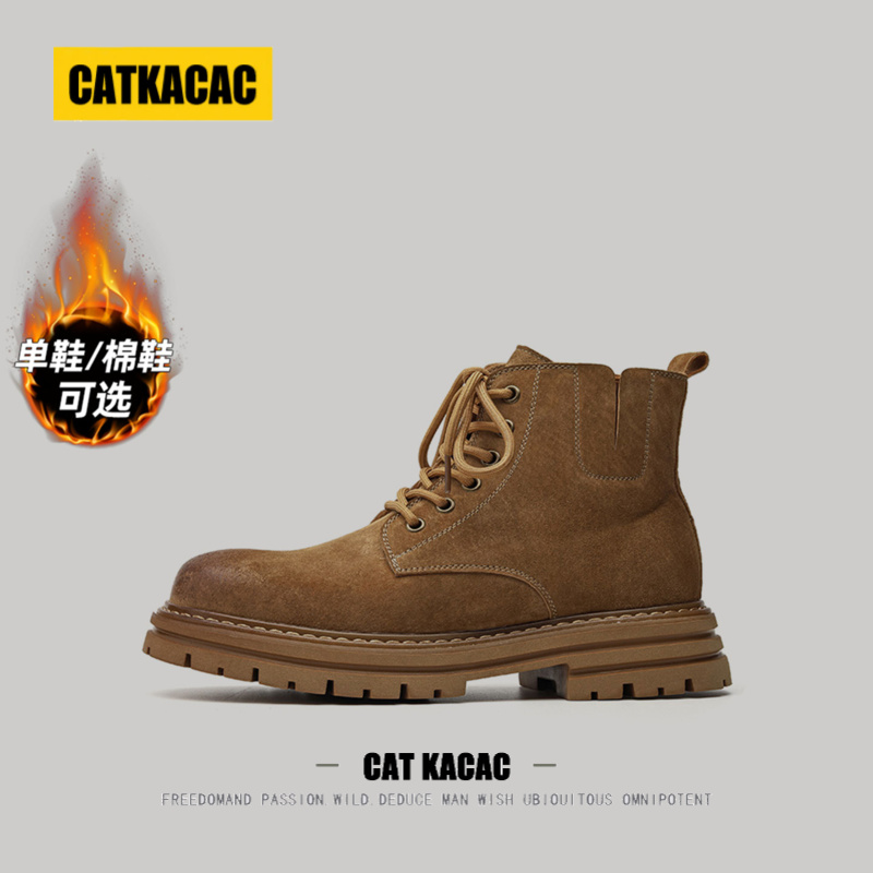 美国CATKACAC美式复古马丁靴男款真皮增高加绒加厚保暖男士工装靴