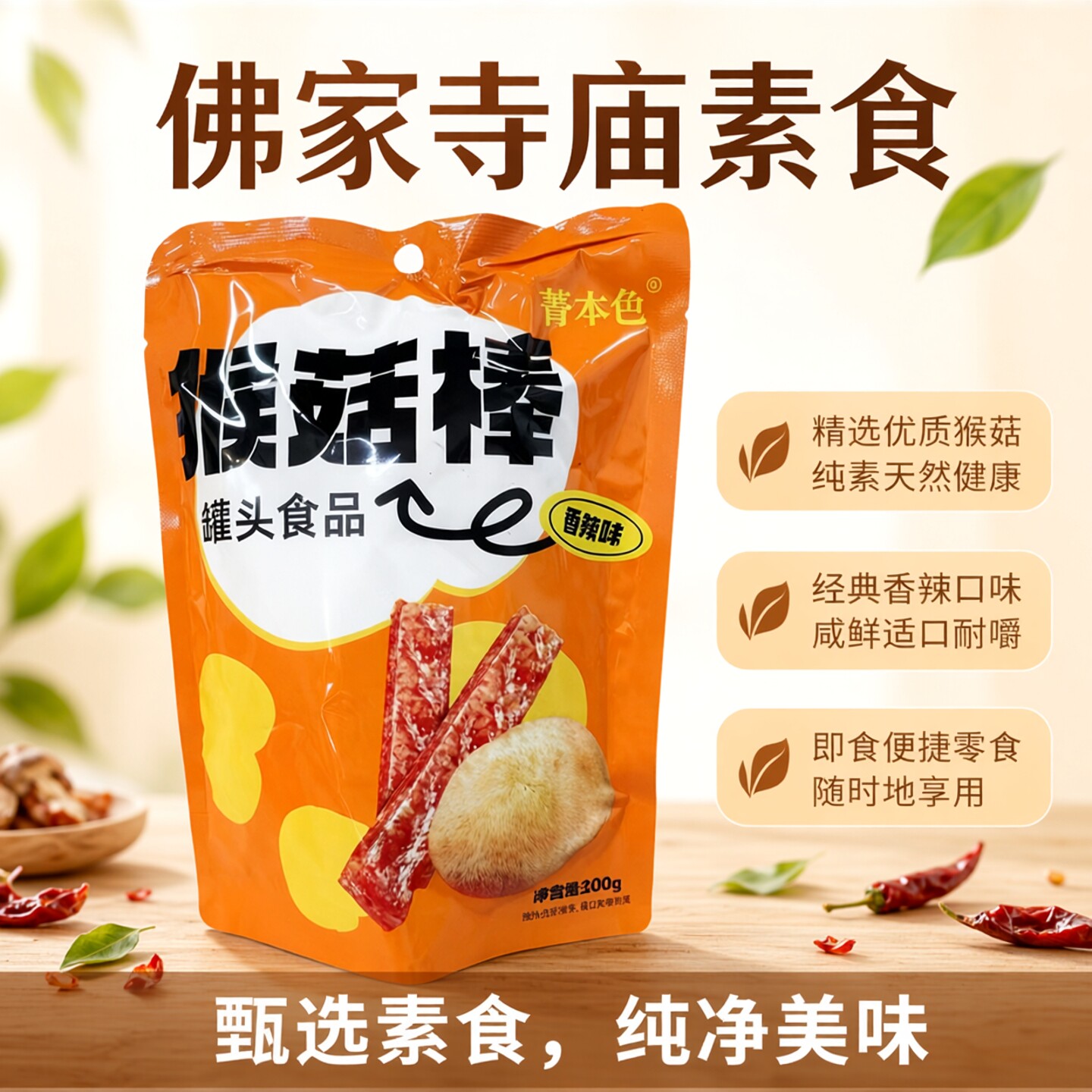 菁本色素食猴菇棒200g佛家寺庙即食素食原辣零食小吃素食美味佳肴