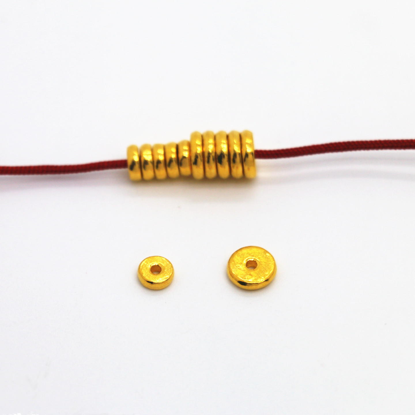 999足金隔片24k纯黄金实心古法隔珠佛珠配件素面纯手打每片不一样