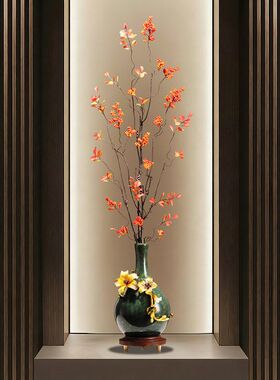 入户门玄关珐琅彩细长竖高干花瓶摆件高级感客厅开放格陶瓷装饰品