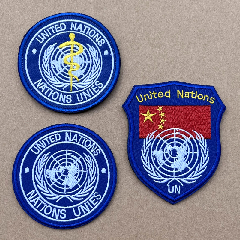 刺绣魔术贴章联合国胸章UN维和臂章国际卫生组织徽章户外