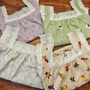 春夏季可爱花边背心裙碎花纯棉纱布女学生吊带裙超舒服睡裙家居服