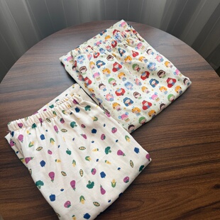 甜妹学生家居裤 双层纱女士春夏纯棉纱布宽松长裤 清新甜美睡裤