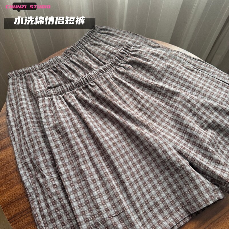 2026夏季新款日系睡裤女男士纯棉薄款沙滩短裤无印风情侣家居裤