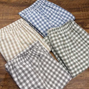 日系条纹格子简约睡裤男女士春秋夏季纯棉薄款宽松长裤情侣家居裤