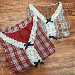 春夏文艺复古风长袖 子家居纱布连衣裙 睡裙旅行家居服纯棉学院风格