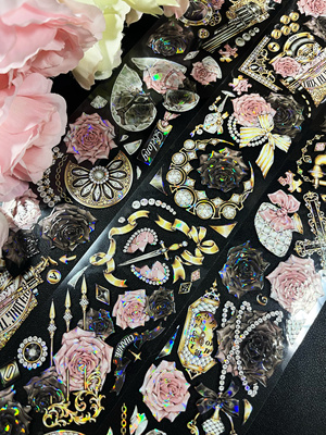 Belongtoyou 晨露花轮 黑金粉齿轮花花咕卡流麻手帐pet胶带分装