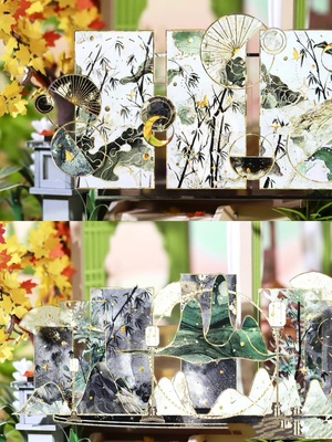 Menu手帐 林峦拂夜竹 百搭国风屏风背景 咕卡流麻手帐pet胶带分装