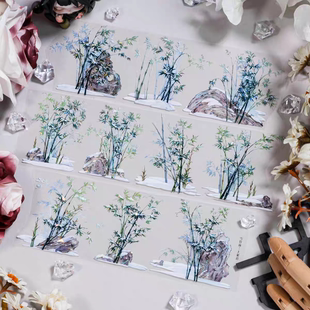 大象君 雪竹林 古风竹林雪景造景流麻咕卡手帐拼贴PET胶带分装