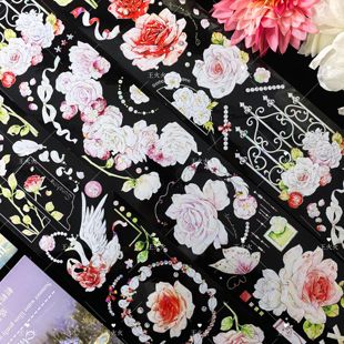 粉色蔷薇花花咕卡流麻吧唧手帐pet胶带分装 Wines工作室 灼夏郁薇