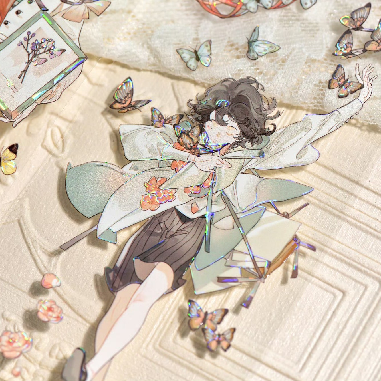 冰川研究所 蝴蝶少年 热门百搭人物翩翩少年手帐拼贴PET胶带分装