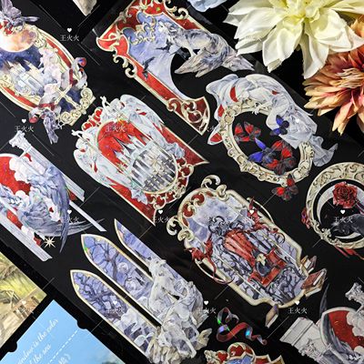 Wines工作室 苍夜序章 暗黑红色大背景咕卡流麻滴胶手帐pet胶带