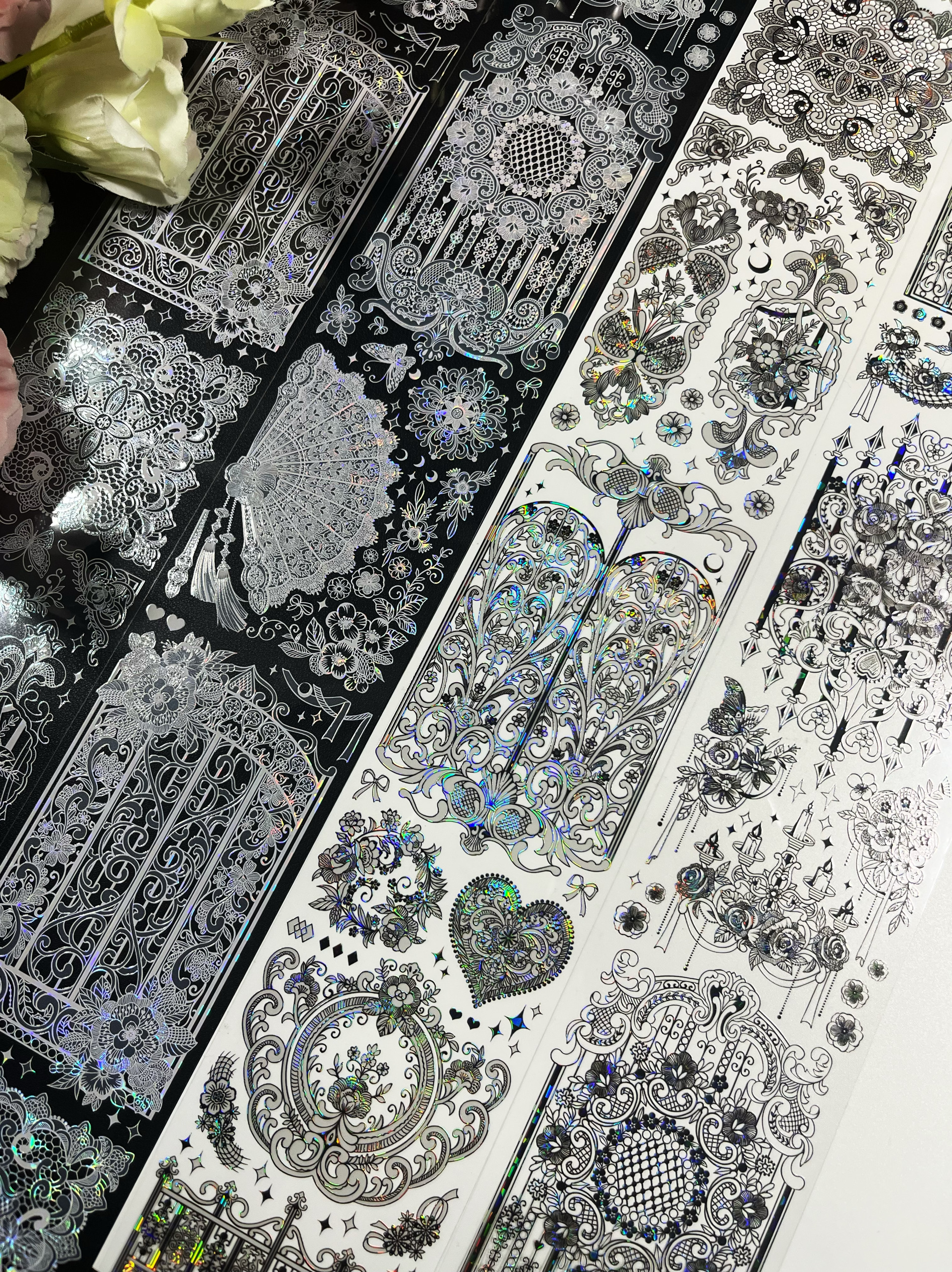 遇光文创 维多利亚黑白 半透哥特风背景咕卡流麻摆台手帐pet胶带