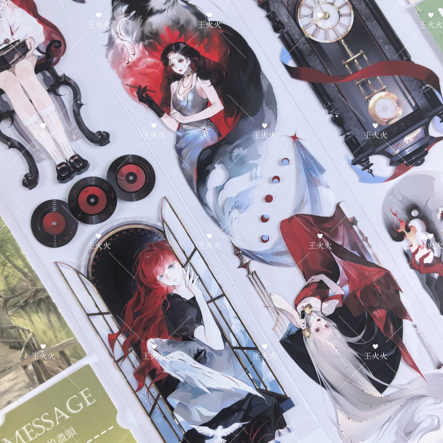 第九航道 浮世绘 暗黑红黑人物咕卡流麻滴胶手帐PET胶带分装