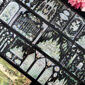 城堡花花栅栏咕卡流麻滴胶手帐pet胶带分装 迷雾森林 绿堡仙踪