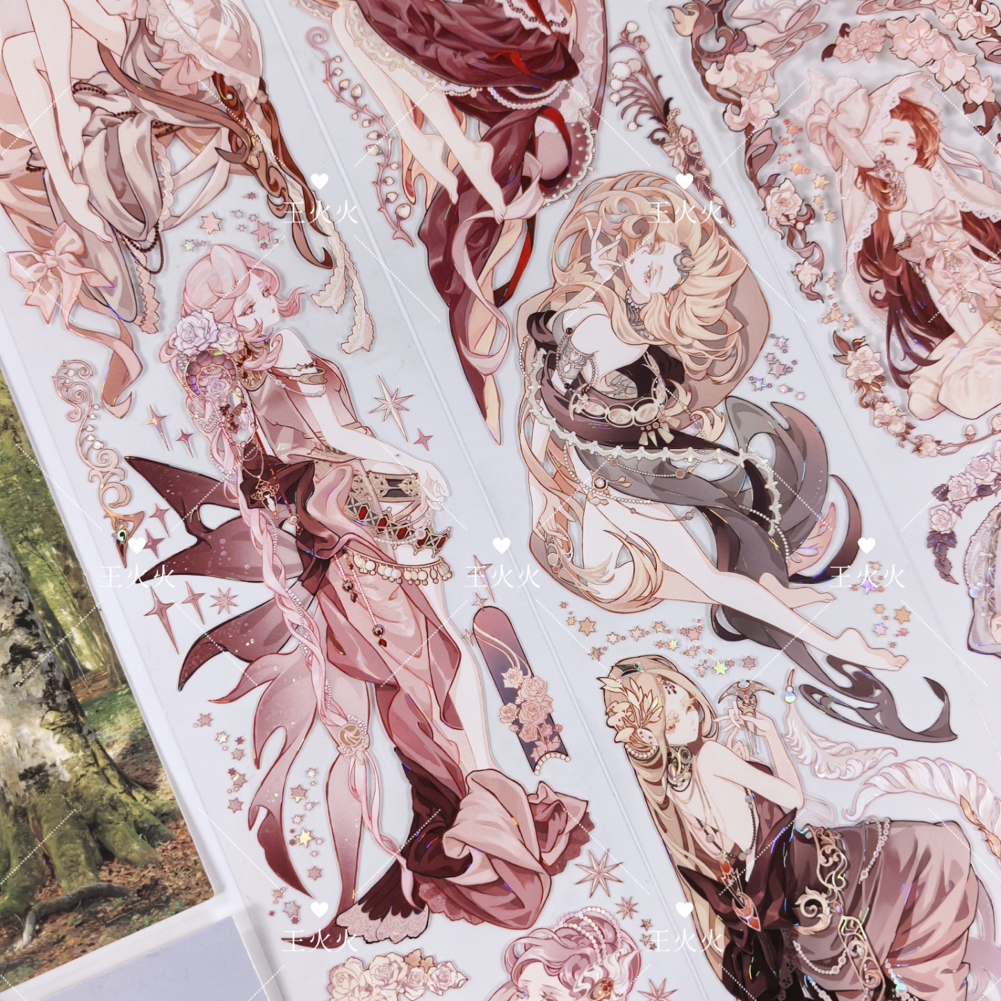 Shine工作室 花诗笺 妖娆礼服人物咕卡流麻手帐拼贴pet胶带分装